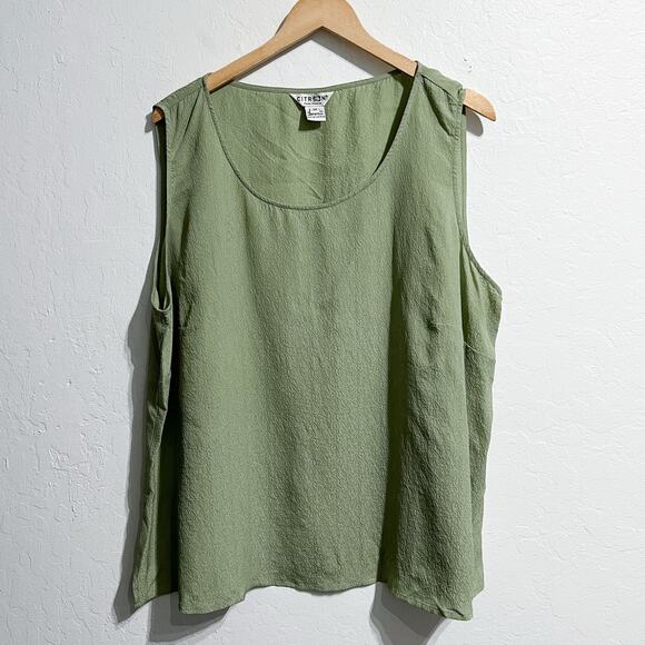 Citron Tank Top Womens 3X Camisole Silk Textured Sage Green Crepe - Picture 1 of 5